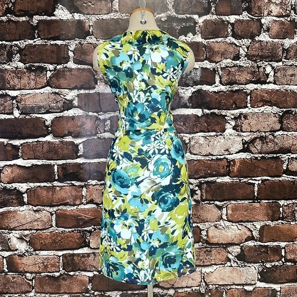 Pendleton Dress Silk Sleeveless Blue Green Knee Length Floral Ruffle Size 4P - Picture 7 of 14